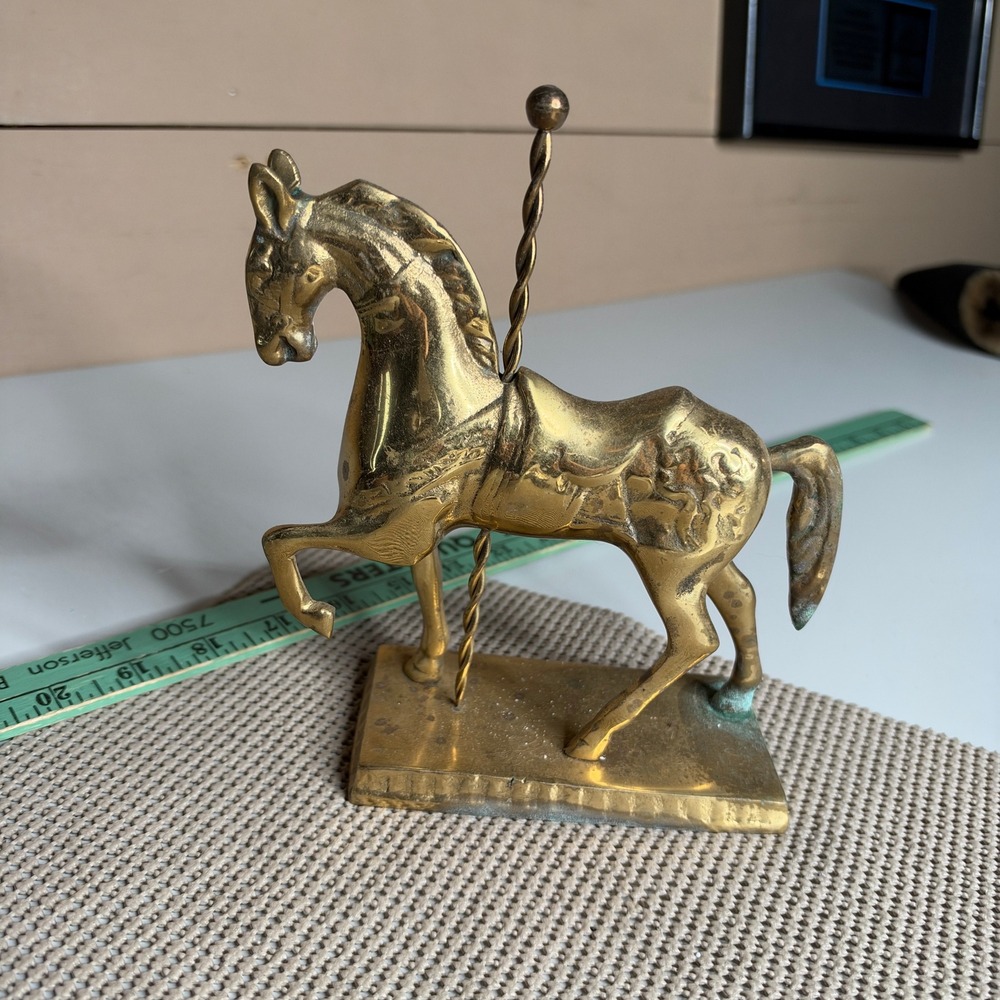 Vintage Brass Carousel Horse Figurine Statue Decorative Prancing Pony 7.5 Inch